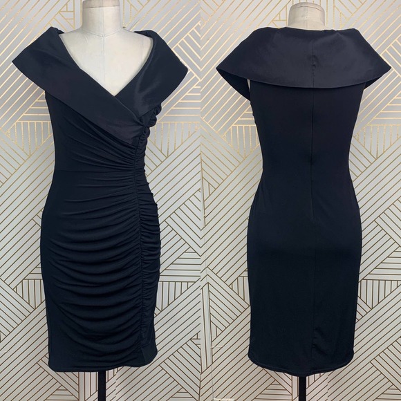 Tadashi Shoji Dresses & Skirts - Tadashi Shoji Ruched Collared Bodycon Dress LBD Black Size XS